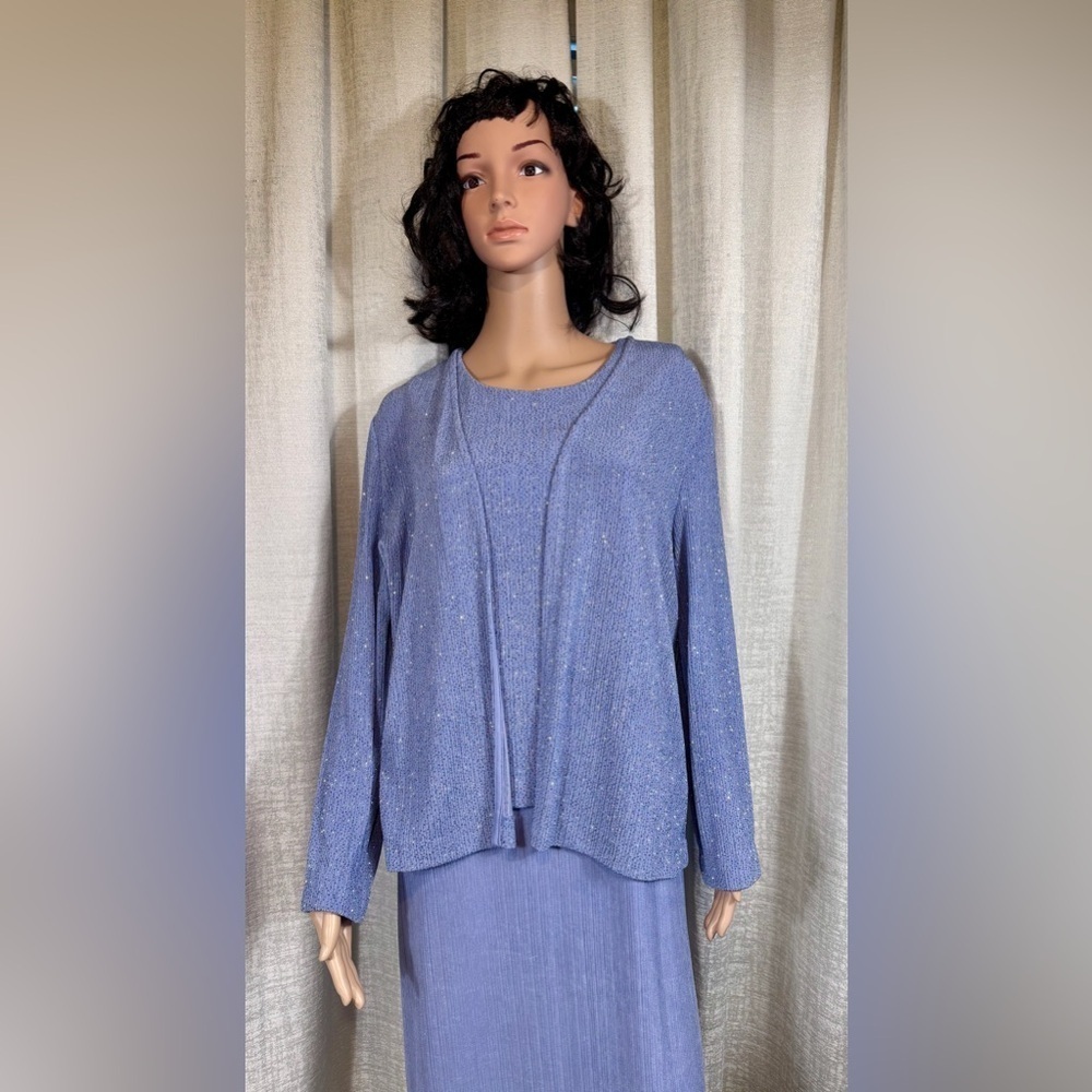 💜 Alex Evenings 2-Piece Lavender Blue Shimmer Set – Size 14 Petite - Picture 3 of 9